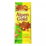 Шоколад, Alpen Gold (Альпен гольд) 90 г с соленым миндалем и карамелью молочный